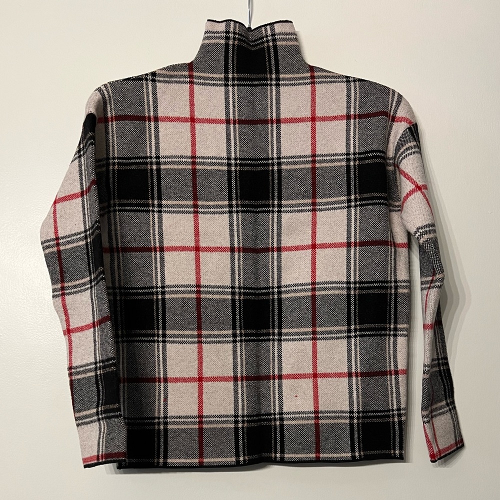 Tahari Cream, Red and Black Plaid Turtleneck Long Sleeve Sweater Size XS